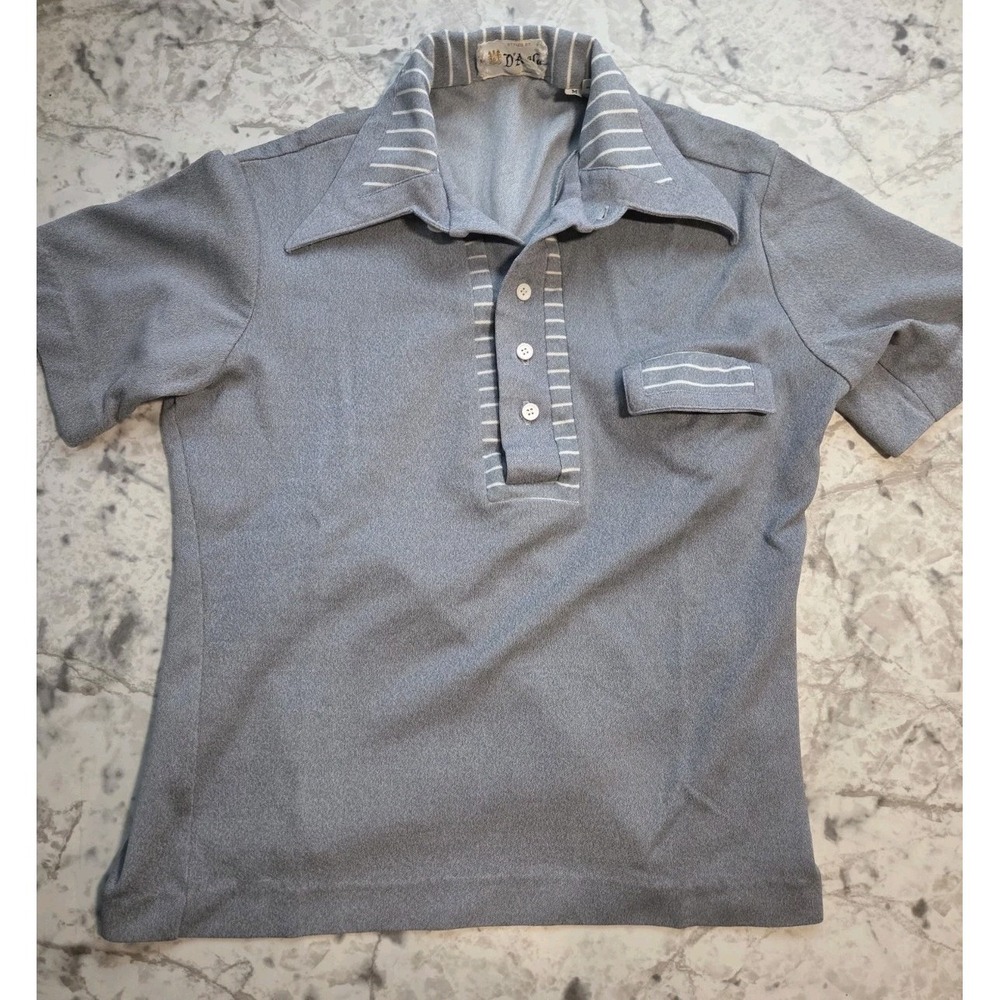 Vintage D'Avila Polo Shirt Men medium Gray Rockabilly 60s 70s Big Collar